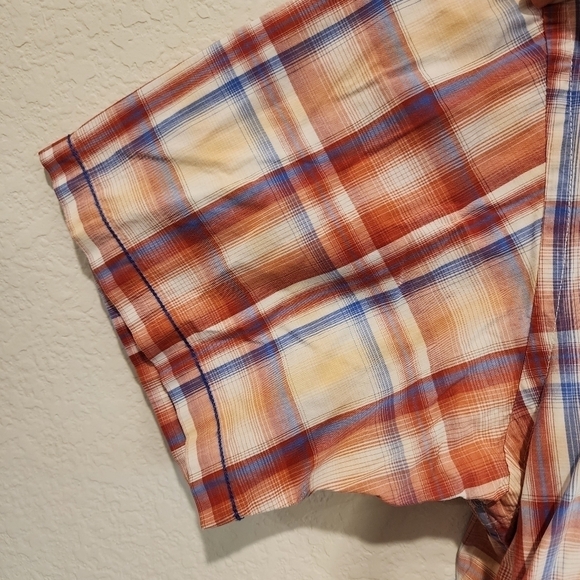 Panhandle Rough Stock Short Sleeve Size L Plaid Rust Orange Cream Off White - Picture 8 of 9